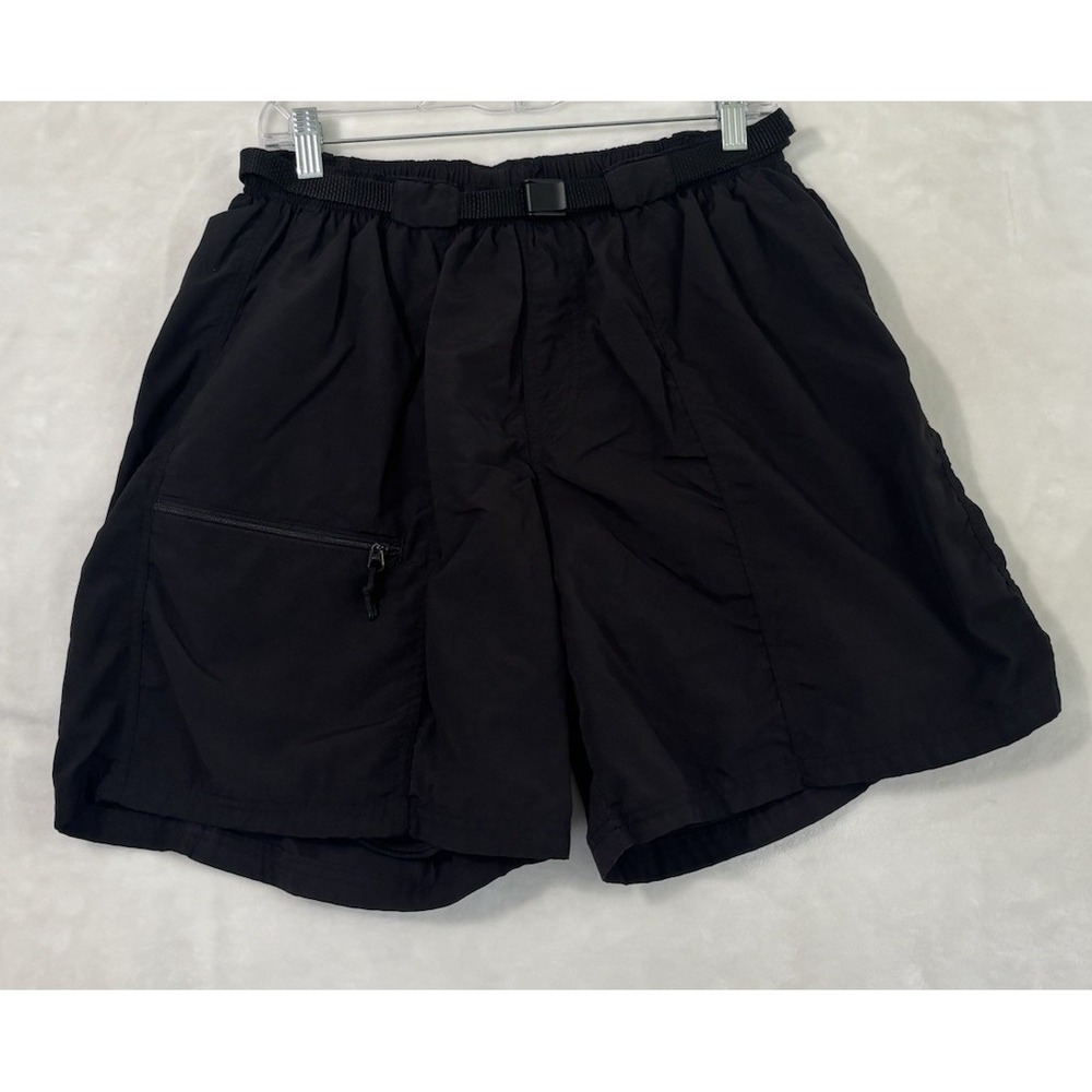 LL Bean Women's Trail Hiking Shorts L Black Nylon Belted‎ Lined Quick Dry 0730